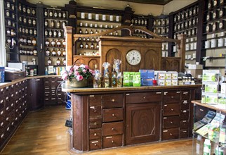 Sales room of the historic Berg-Apotheke pharmacy in Clausthal-Zellerfeld. The current