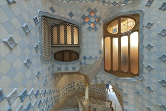 Staircase, Casa Batllo, apartment building by Antoni Gaudi, Passeig de Gracia, Barcelona,