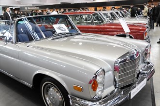 RETRO CLASSICS 2010, Stuttgart Messe, Front view of a silver-coloured Mercedes-Benz convertible at