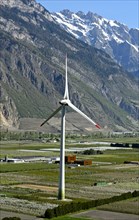 Enercon E-101 wind turbine of the Adonis wind power plant in the Rhone Valley, Charrat, Valais,