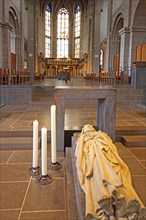 Tomb of the Apostle Matthias in the Romanesque Church of St Matthias, interior view, tomb, candles,
