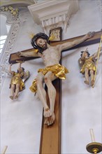 Christ on the cross, St Kilian's parish church, Easter, Bad Heilbrunn, Upper Bavaria, Bavaria,