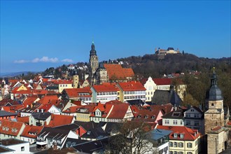 Aerial view of Coburg with a view of the historic old town centre. Dingolfing, Upper Franconia,