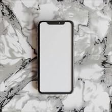 Smartphone mockup with a blank screen on a sleek marble background AI generated