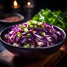 Asian slaw featuring purple cabbage and green onions, AI generated