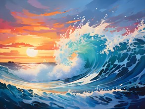 Breaking wave painting, AI generated