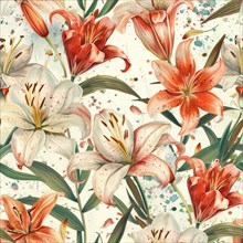 Seamless watercolor pattern featuring lily bouquets in a vintage-inspired design AI generated