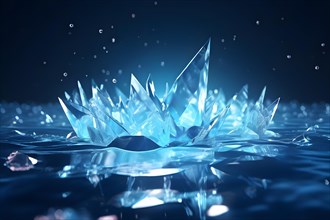 3d digital render capturing ice crystals in the midst of melting into a pool of water symbolizing