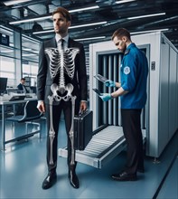 A man is x-rayed at an airport security checkpoint, AI generated, AI generated