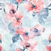Floral watercolor pattern with delicate roses and foliage AI generated
