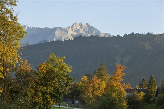 Loisach Wetterstein range and Dreitorspitze in the evening light, Garmisch-Partenkirchen,