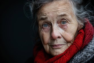 Face old sad elderly woman with wrinkled face. KI generiert, generiert, AI generated