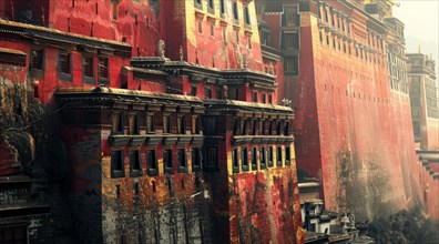 Potala Palace with its distinctive red walls and windows in Lhasa, Tibet, ai generated, AI