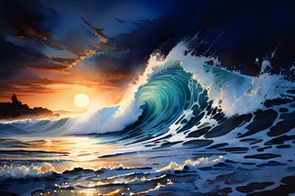 Breaking wave painting, AI generated