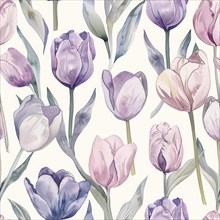 Seamless tulip watercolor flowers pattern AI generated
