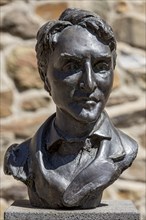 Monument to journalist and writer Ludwig Boerne, portrait, bronze sculpture by Thomas Burhenne,