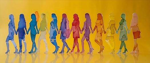 Silhouettes of women forming a color gradient from yellow to purple symbolizing progression and