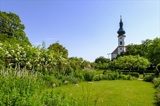 Parish church of St Joseph, with castle park, Starnberg, Fuenfseenland, Upper Bavaria, Bavaria,