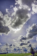 Landscape with cumulus, cumulus, cumulus clouds near Wildpoldsried, Allgaeu, Swabia, Bavaria,