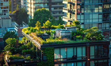 A green roof atop a residential building, blending sustainability with urban living AI generated