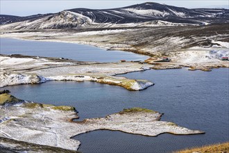 Crater lakes in a volcanic landscape, onset of winter, Fjallabak Nature Reserve, Sudurland,