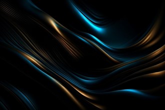 Fluid abstract design with smooth blue waves and golden highlights, AI generated