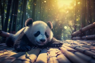 Cute panda cub in a lush bamboo grove, The image showcases the beauty and serenity of nature and