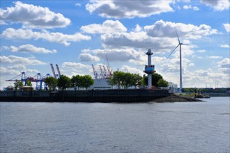 Crane facilities in the Port of Hamburg, Panorama, Hanseatic City of Hamburg, Hamburg, Germany,