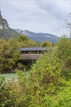Loisachsteg, wooden bridge over the Loisach, Garmisch-Partenkirchen, Werdenfelser Land, Upper