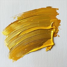 A textured brush stroke in golden yellow on a white surface AI generated