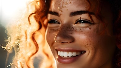 Face showing laughter lines freckles and the natural texture of skin, AI generated