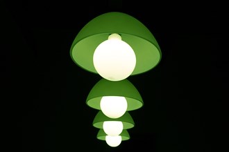 Green dining table lamps on a dark background, Bavaria, Germany, Europe