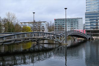 Building and bridge in the Mediapark, Cologne, Germany, Europe