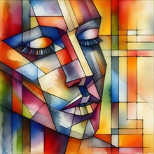 Cubist style abstract portrait with vivid colors and geometric shapes, square aspect, AI generated
