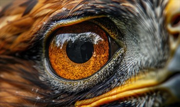 Macro image revealing the intense gaze and detailed feathers of an avian eye AI generated