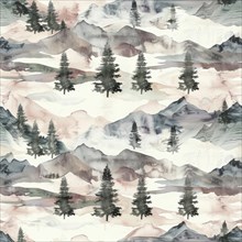 Landscape watercolor pattern with serene scenery and soft tones, abstract nature background,