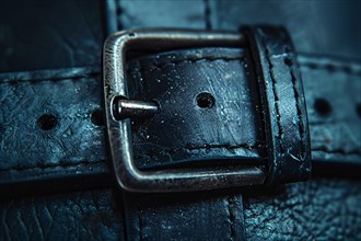Close-up of a leather belt buckle highlighting the texture and wear, AI generated