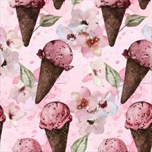 Neapolitan ice cream slices on a watercolor abstract background, seamless pattern AI generated