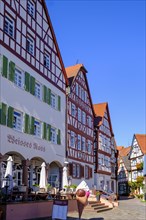 Half-timbered houses on the market square, Bad Orb, Hesse, Germany, Europe