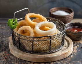 Food, calamari, squid, squid rings from the deep fryer, AI generated, AI generated