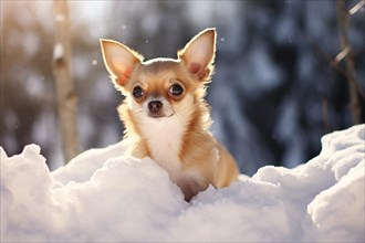 Cute small Chihuahua dog in snow. KI generiert, generiert, AI generated