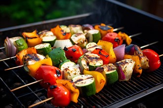 Vegetarien shish kebab skewer with vegetables on barbeque grill. KI generiert, generiert, AI