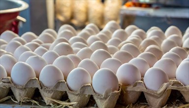 Food, fresh white hen's eggs, free range eggs, AI generated, AI generated