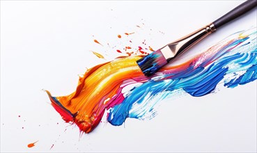 Multicolored paint brush stroke on white background. Abstract artistic background AI generated