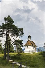 Maria Koenigin Chapel on Lake Lautersee, near Mittenwald, Werdenfelser Land, Upper Bavaria,