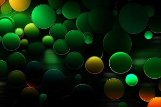 Gradient of green and yellow circles overlaying a black background, AI generated