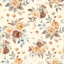 Seamless watercolor pattern with rose blossoms in vintage tones AI generated
