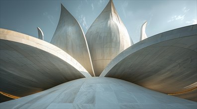 Futuristic building with curved white concrete and a clear blue sky, ai generated, AI generated