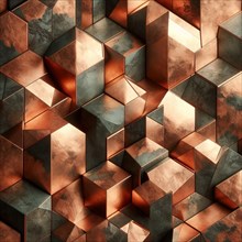 3D rendering of an abstract geometric texture in copper tones, AI generated