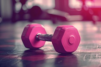 Pink dumbbell free weight used in weight training in gym. KI generiert, generiert, AI generated